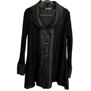 EUC Liquid Sioni Wool Mohair Cardigan Long Mixed Media Quilted Faux Leather XL